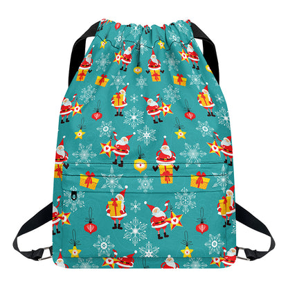 Christmas Santa Gift Pattern Print Drawstring Backpack