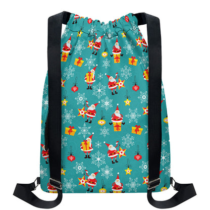 Christmas Santa Gift Pattern Print Drawstring Backpack