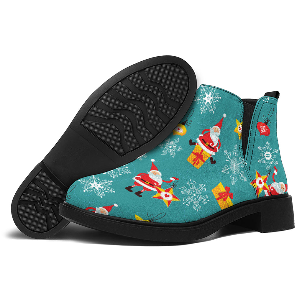 Christmas Santa Gift Pattern Print Flat Ankle Boots