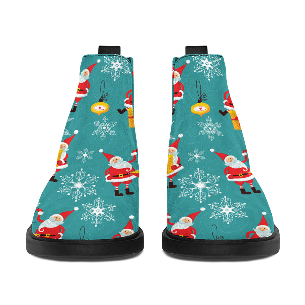 Christmas Santa Gift Pattern Print Flat Ankle Boots