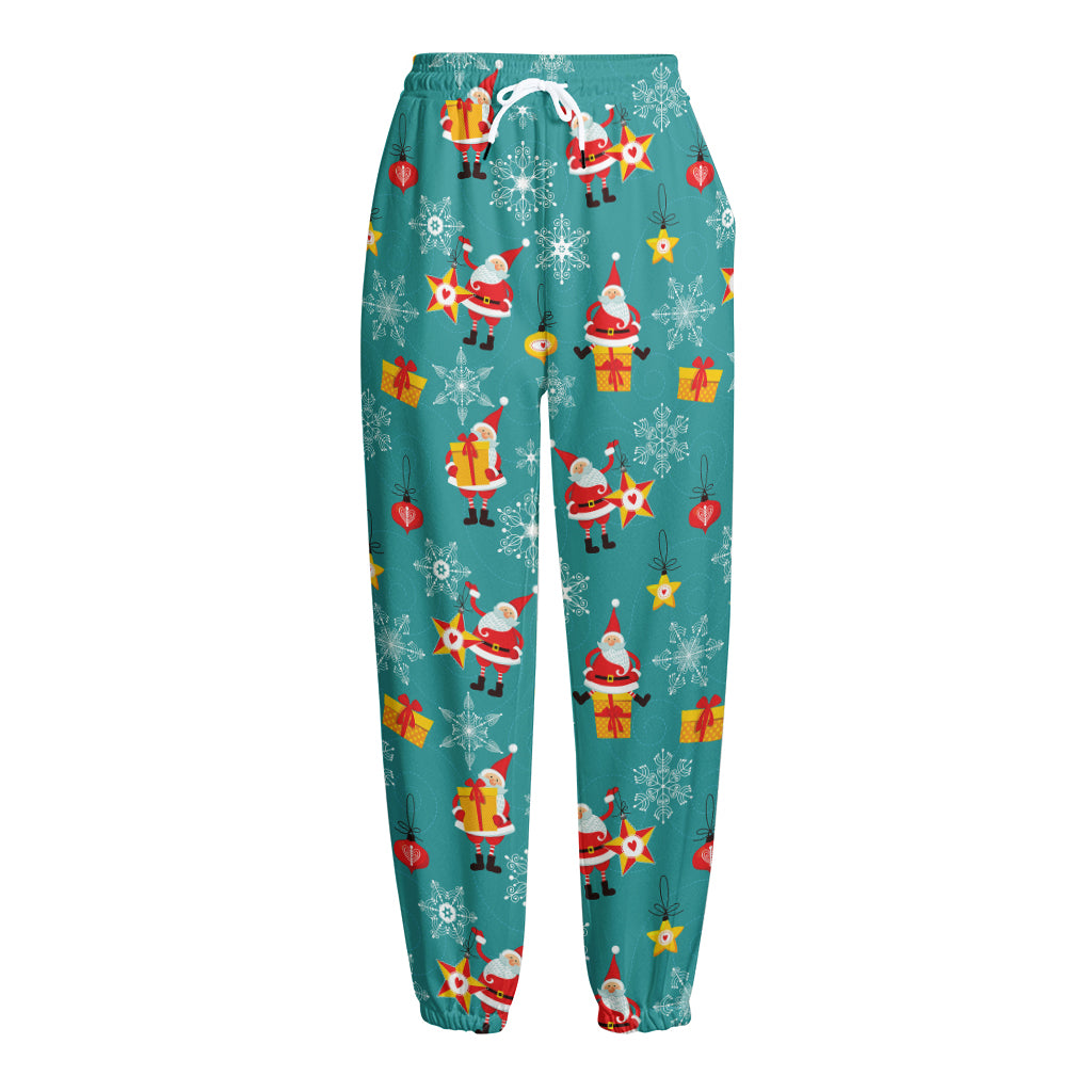 Christmas Santa Gift Pattern Print Fleece Lined Knit Pants