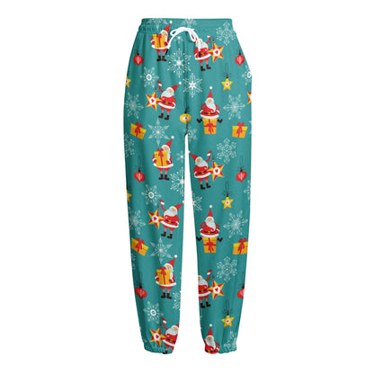 Christmas Santa Gift Pattern Print Fleece Lined Knit Pants