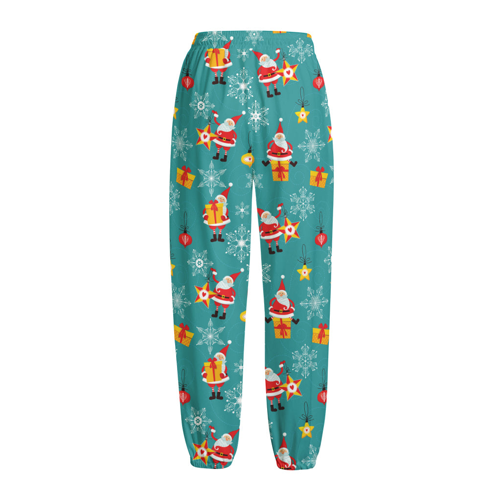 Christmas Santa Gift Pattern Print Fleece Lined Knit Pants