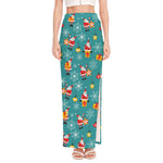 Christmas Santa Gift Pattern Print High Slit Maxi Skirt
