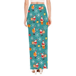 Christmas Santa Gift Pattern Print High Slit Maxi Skirt