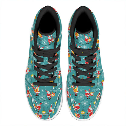 Christmas Santa Gift Pattern Print High Top Leather Sneakers