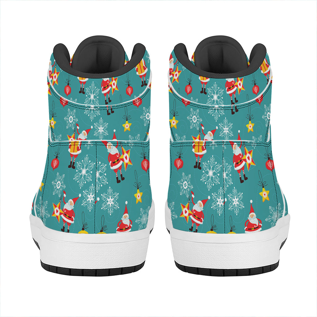 Christmas Santa Gift Pattern Print High Top Leather Sneakers