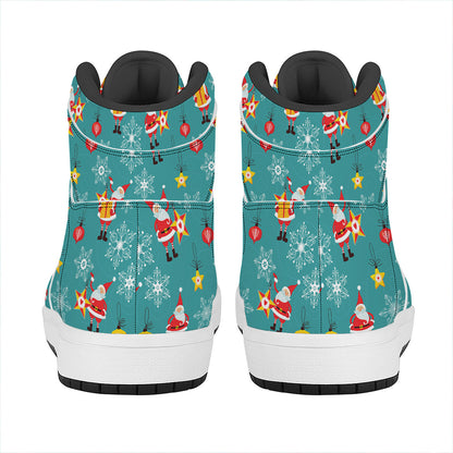 Christmas Santa Gift Pattern Print High Top Leather Sneakers