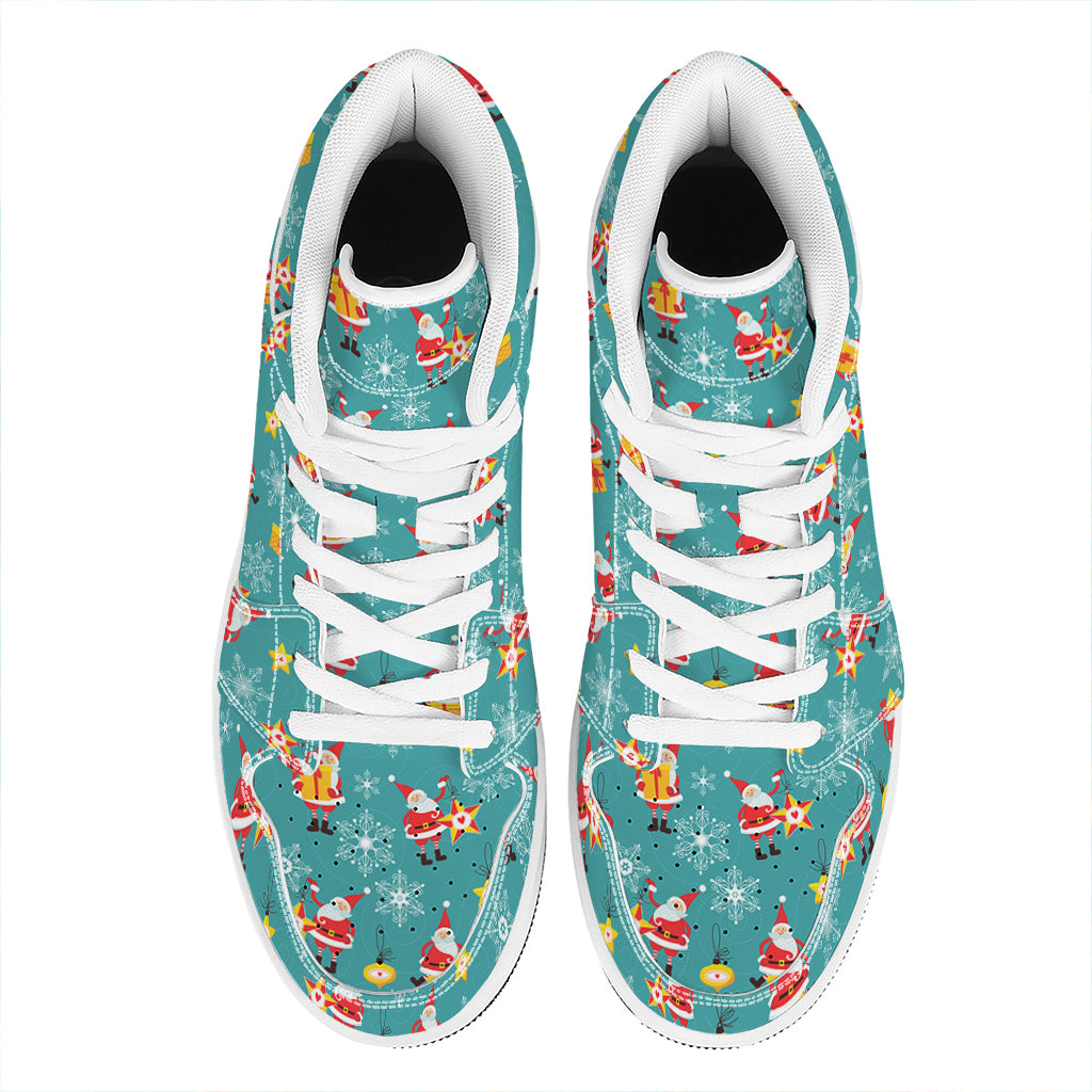 Christmas Santa Gift Pattern Print High Top Leather Sneakers