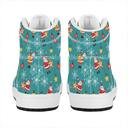 Christmas Santa Gift Pattern Print High Top Leather Sneakers