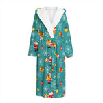 Christmas Santa Gift Pattern Print Hooded Bathrobe