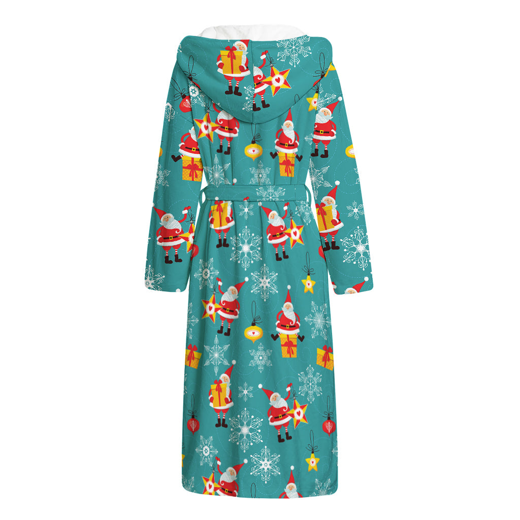 Christmas Santa Gift Pattern Print Hooded Bathrobe