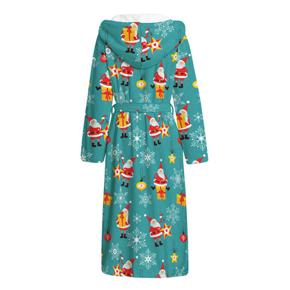 Christmas Santa Gift Pattern Print Hooded Bathrobe