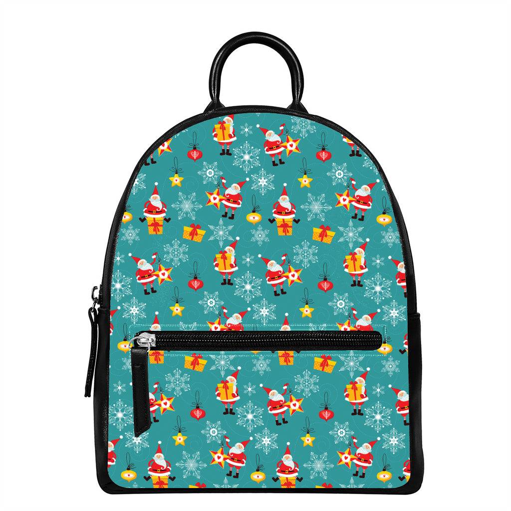Christmas Santa Gift Pattern Print Leather Backpack