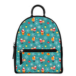 Christmas Santa Gift Pattern Print Leather Backpack