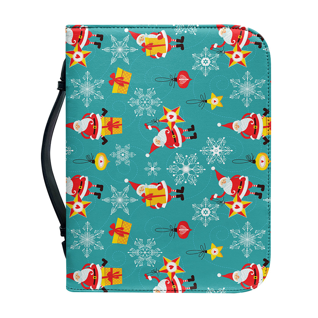Christmas Santa Gift Pattern Print Leather Bible Cover