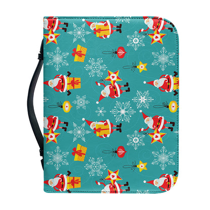 Christmas Santa Gift Pattern Print Leather Bible Cover