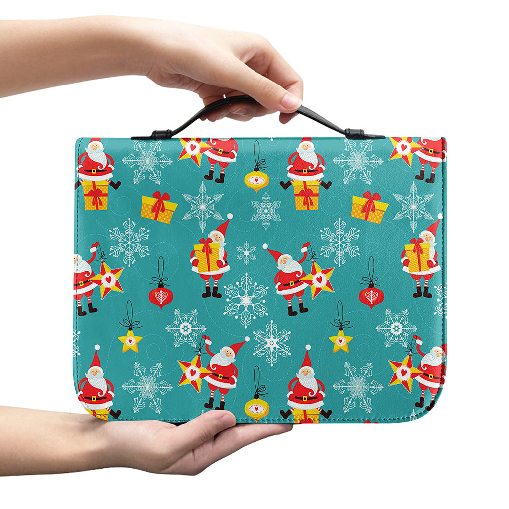 Christmas Santa Gift Pattern Print Leather Bible Cover