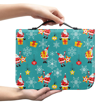 Christmas Santa Gift Pattern Print Leather Bible Cover