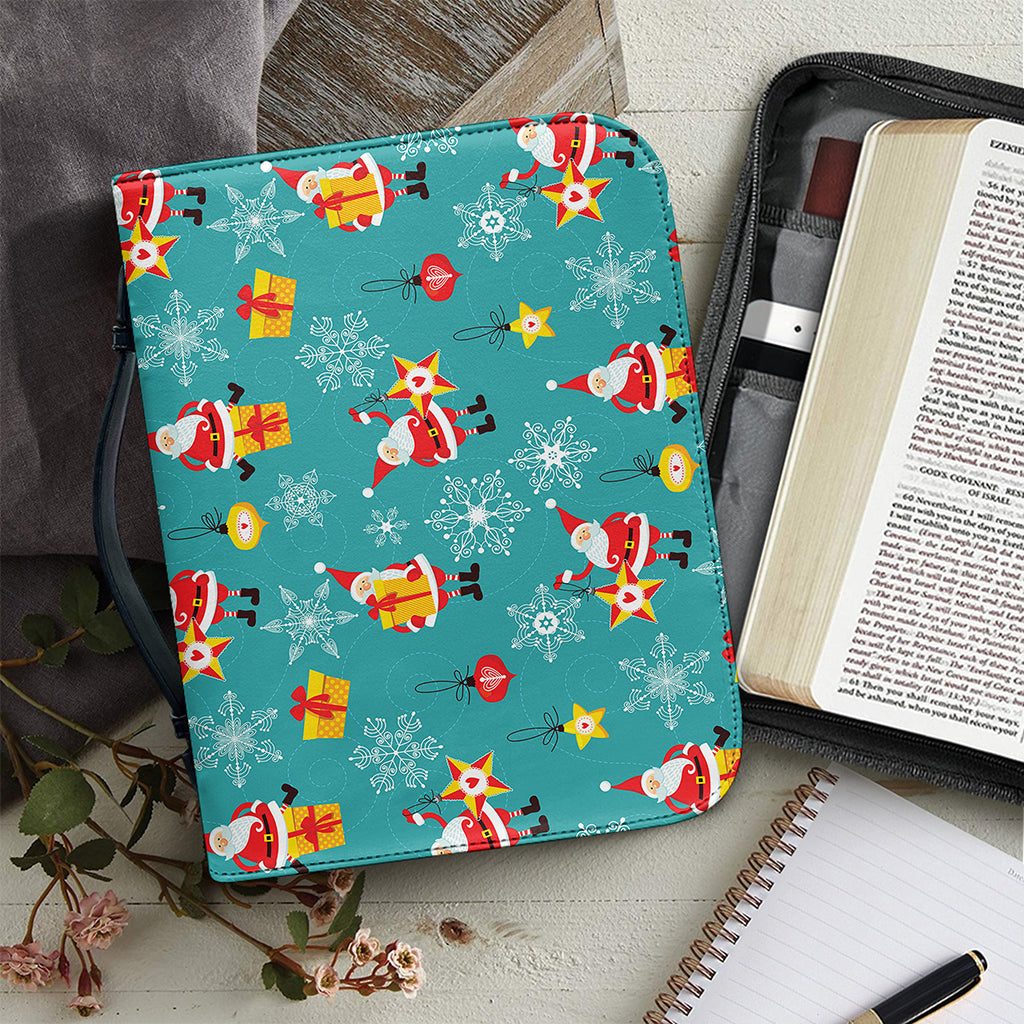 Christmas Santa Gift Pattern Print Leather Bible Cover