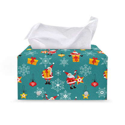 Christmas Santa Gift Pattern Print Leather Tissue Box Cover