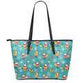 Christmas Santa Gift Pattern Print Leather Tote Bag With Zipper
