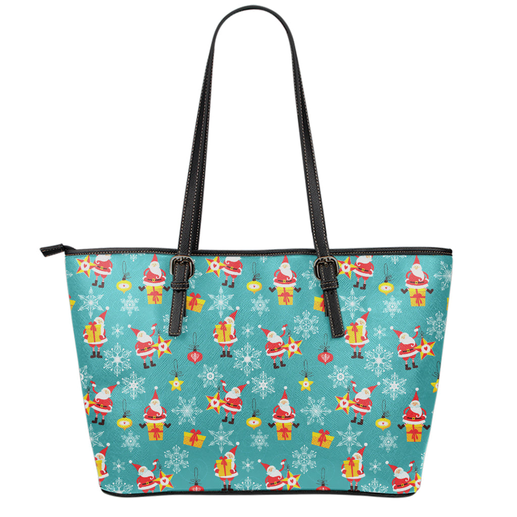 Christmas Santa Gift Pattern Print Leather Tote Bag