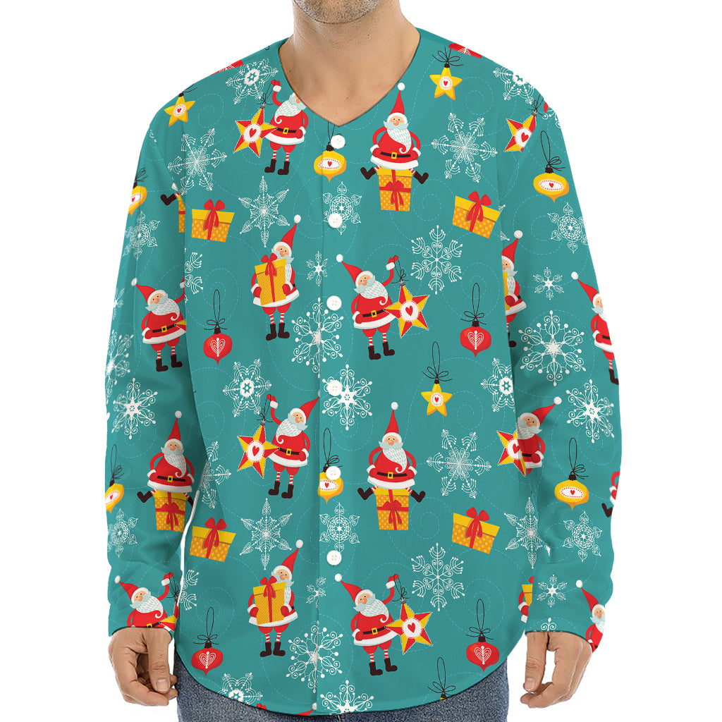 Christmas Santa Gift Pattern Print Long Sleeve Baseball Jersey