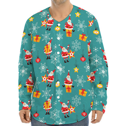 Christmas Santa Gift Pattern Print Long Sleeve Baseball Jersey