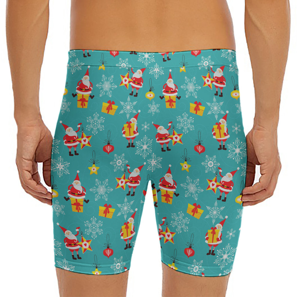 Christmas Santa Gift Pattern Print Men's Long Boxer Briefs