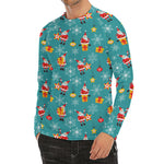 Christmas Santa Gift Pattern Print Men's Long Sleeve Rash Guard