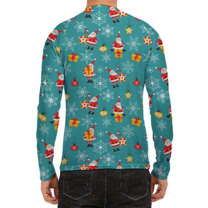 Christmas Santa Gift Pattern Print Men's Long Sleeve Rash Guard