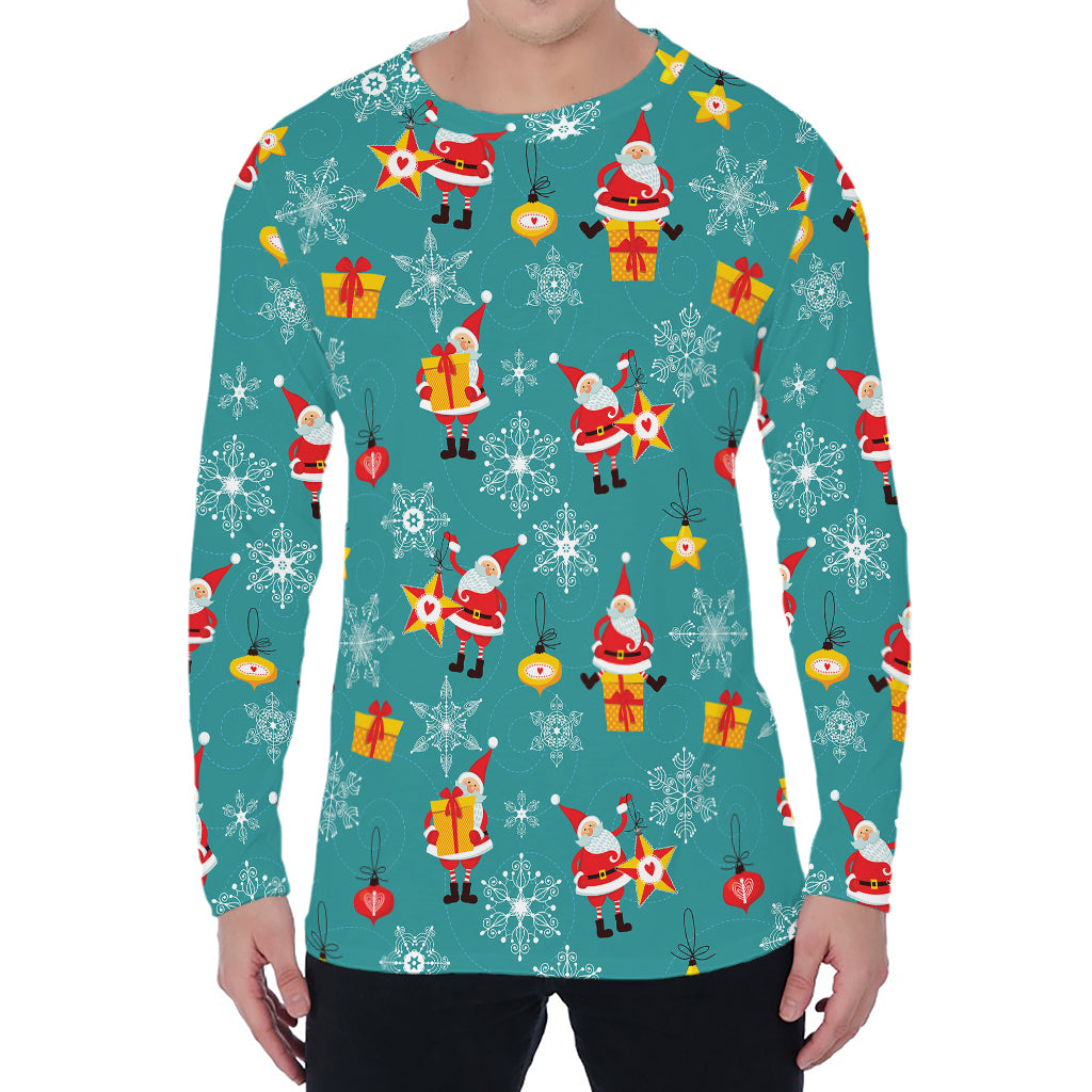 Christmas Santa Gift Pattern Print Men's Long Sleeve T-Shirt