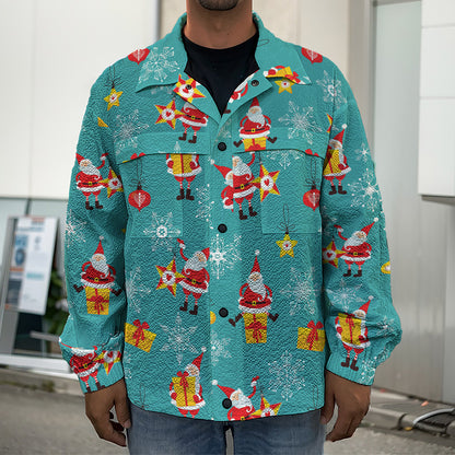 Christmas Santa Gift Pattern Print Men's Shirt Jacket