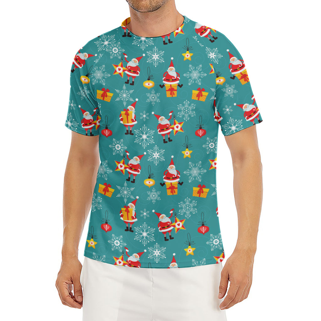 Christmas Santa Gift Pattern Print Men's Short Sleeve Rash Guard