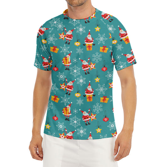 Christmas Santa Gift Pattern Print Men's Short Sleeve Rash Guard