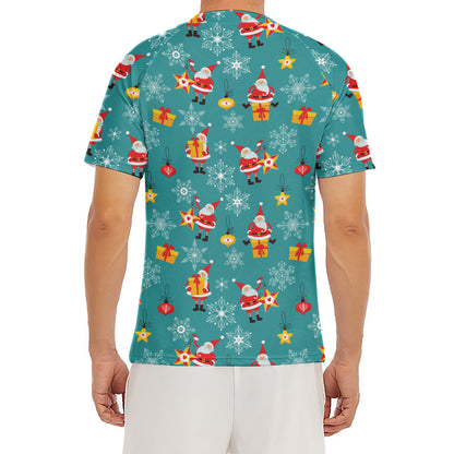 Christmas Santa Gift Pattern Print Men's Short Sleeve Rash Guard