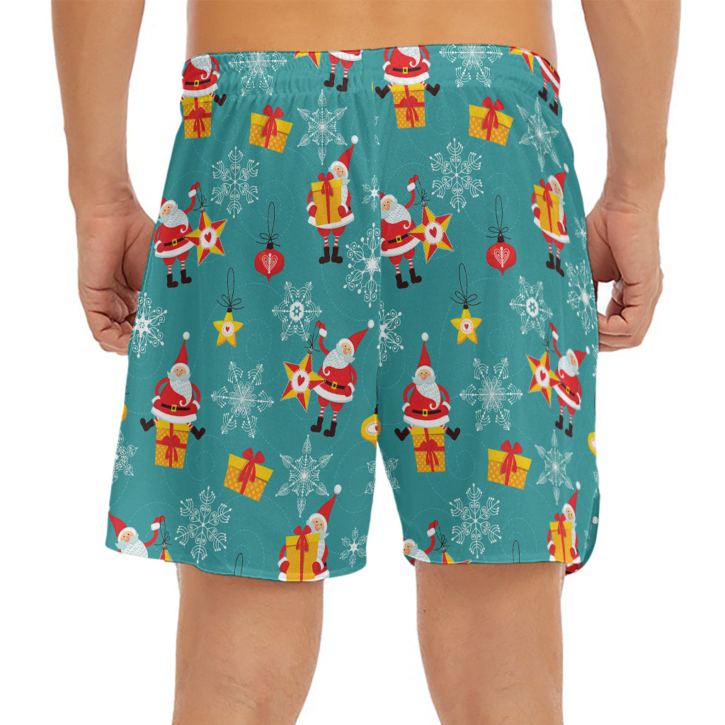 Christmas Santa Gift Pattern Print Men's Split Running Shorts