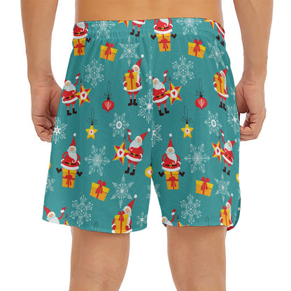 Christmas Santa Gift Pattern Print Men's Split Running Shorts