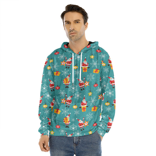 Christmas Santa Gift Pattern Print Men's Velvet Pullover Hoodie
