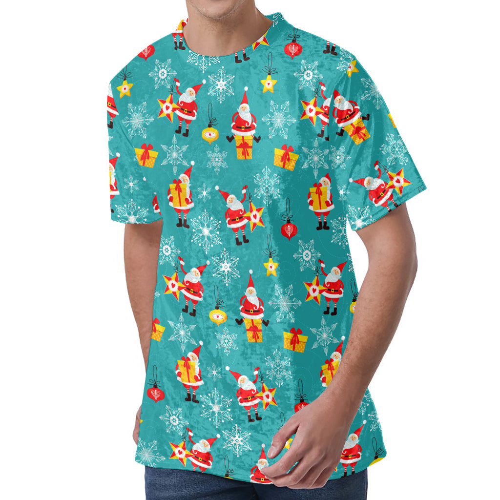 Christmas Santa Gift Pattern Print Men's Velvet T-Shirt
