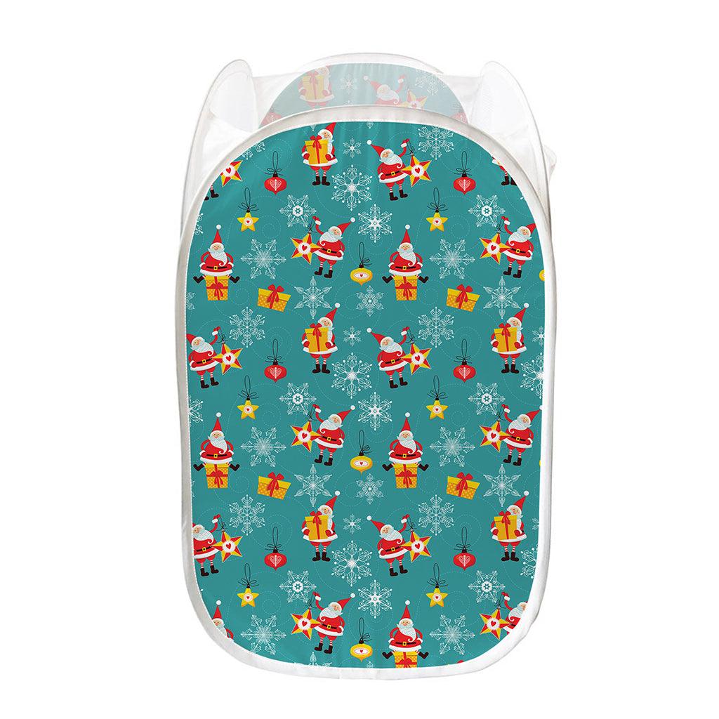 Christmas Santa Gift Pattern Print Mesh Laundry Hamper
