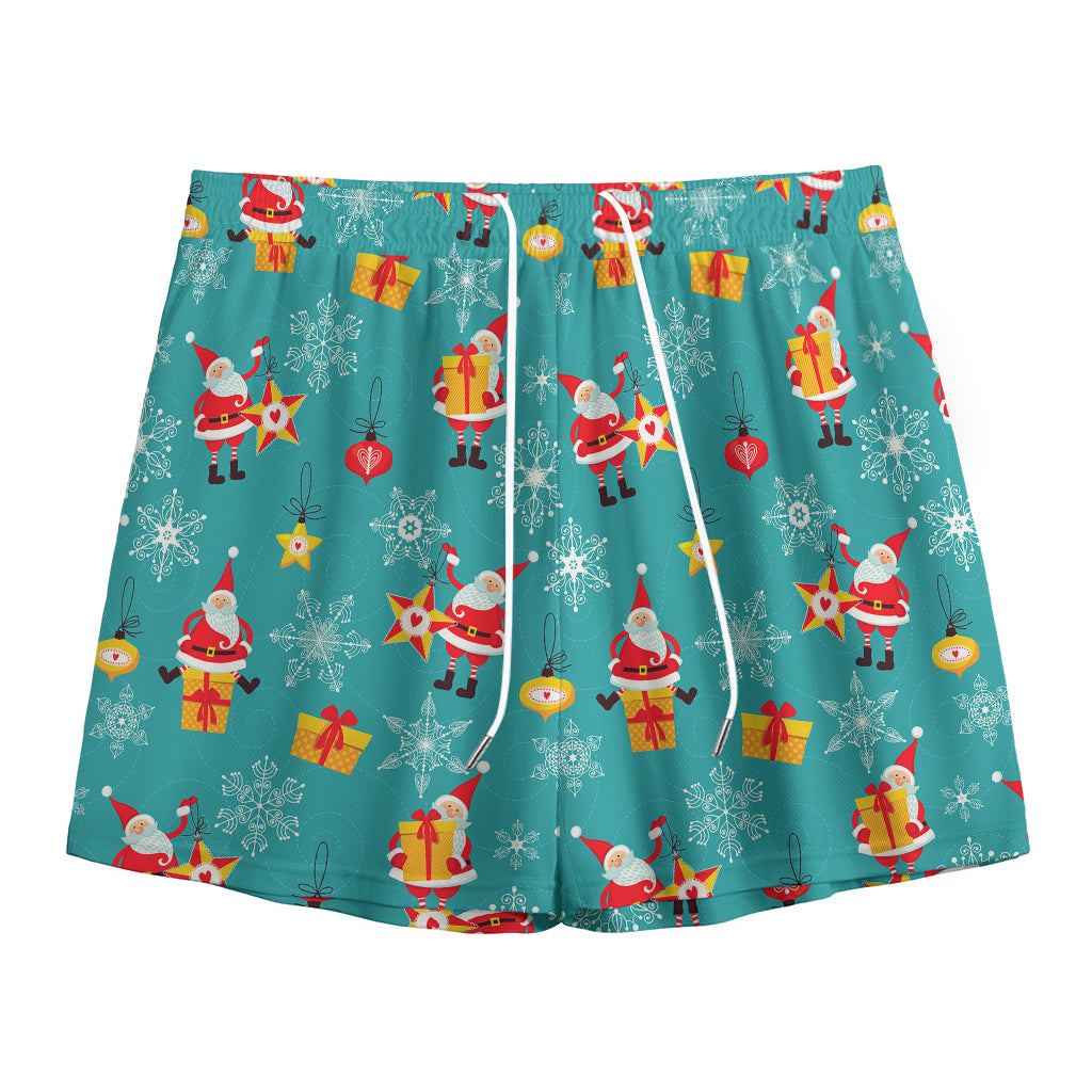 Christmas Santa Gift Pattern Print Mesh Shorts