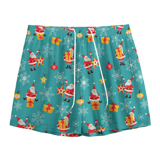 Christmas Santa Gift Pattern Print Mesh Shorts