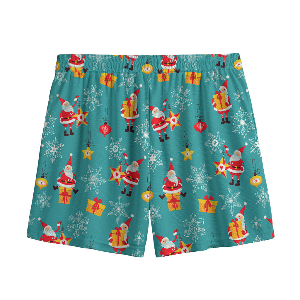 Christmas Santa Gift Pattern Print Mesh Shorts