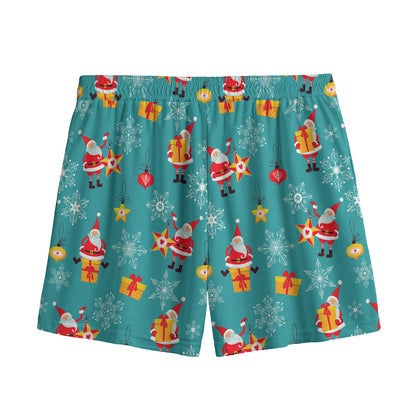 Christmas Santa Gift Pattern Print Mesh Shorts
