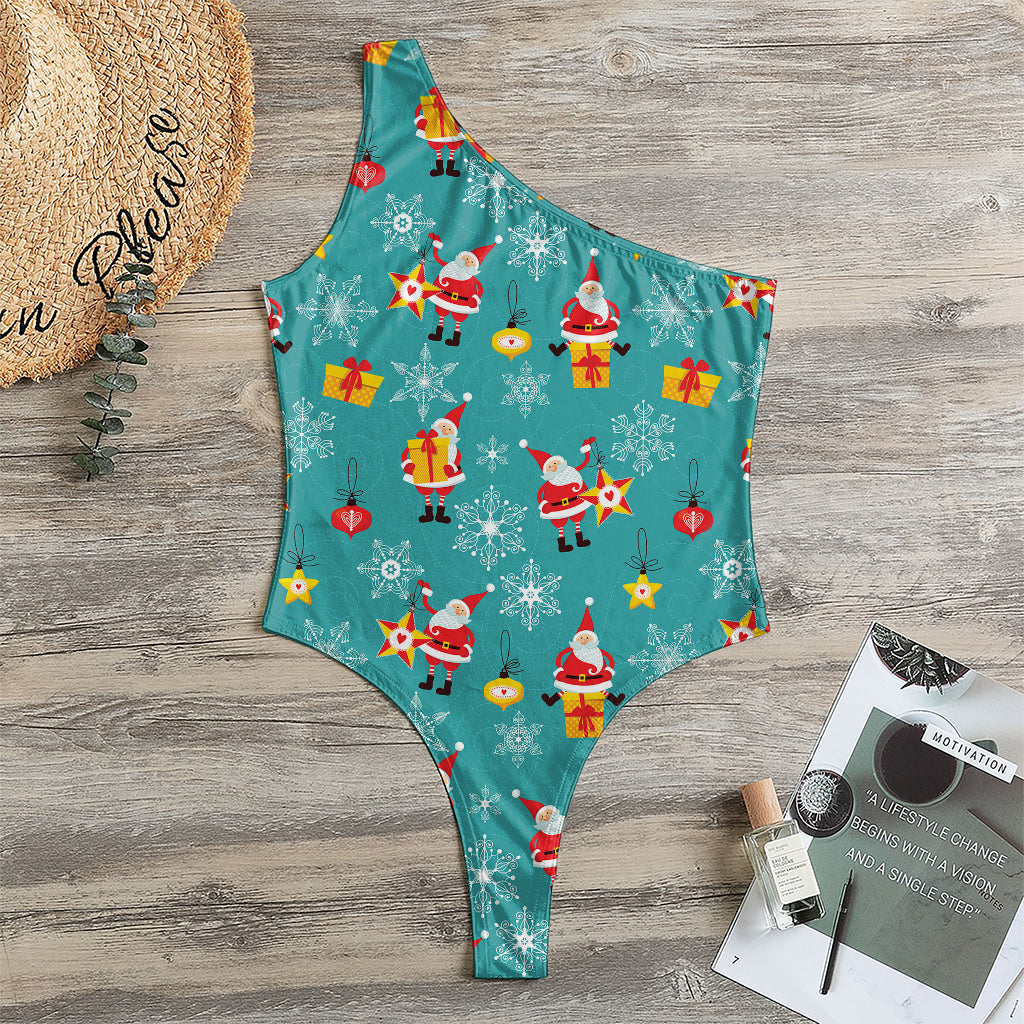 Christmas Santa Gift Pattern Print One Shoulder Bodysuit