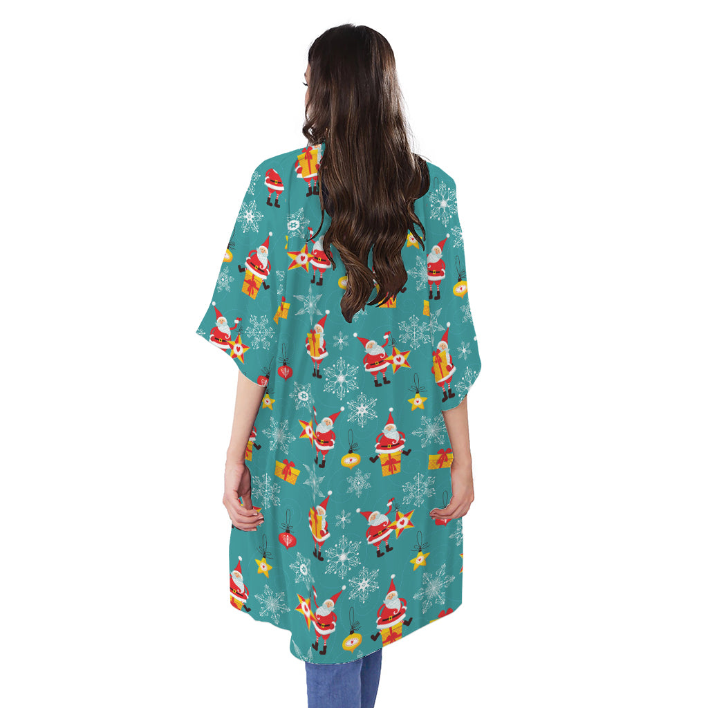 Christmas Santa Gift Pattern Print Open Front Beach Cover Up