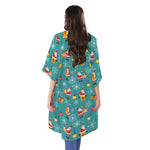 Christmas Santa Gift Pattern Print Open Front Beach Cover Up