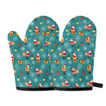Christmas Santa Gift Pattern Print Oven Mitts